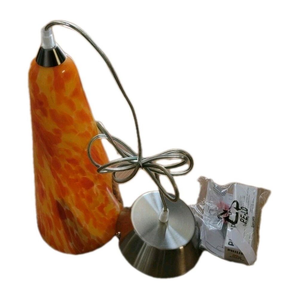 Hampton Bay Pendant Light 534930 Murano Style 14" Orange Art Glass 2004 VINTAGE